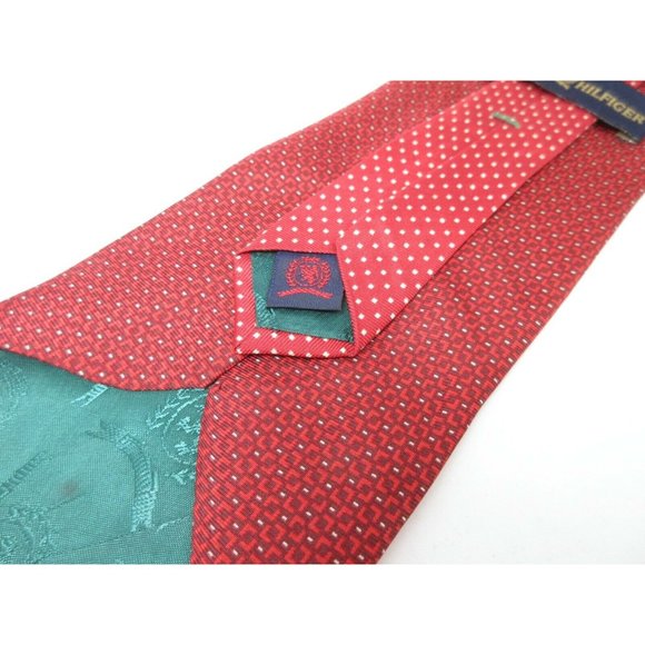 Vintage Tommy Hilfiger Red Tie with Geometric Graphics & Pin Dots 62" x 3.75" - Picture 4 of 5